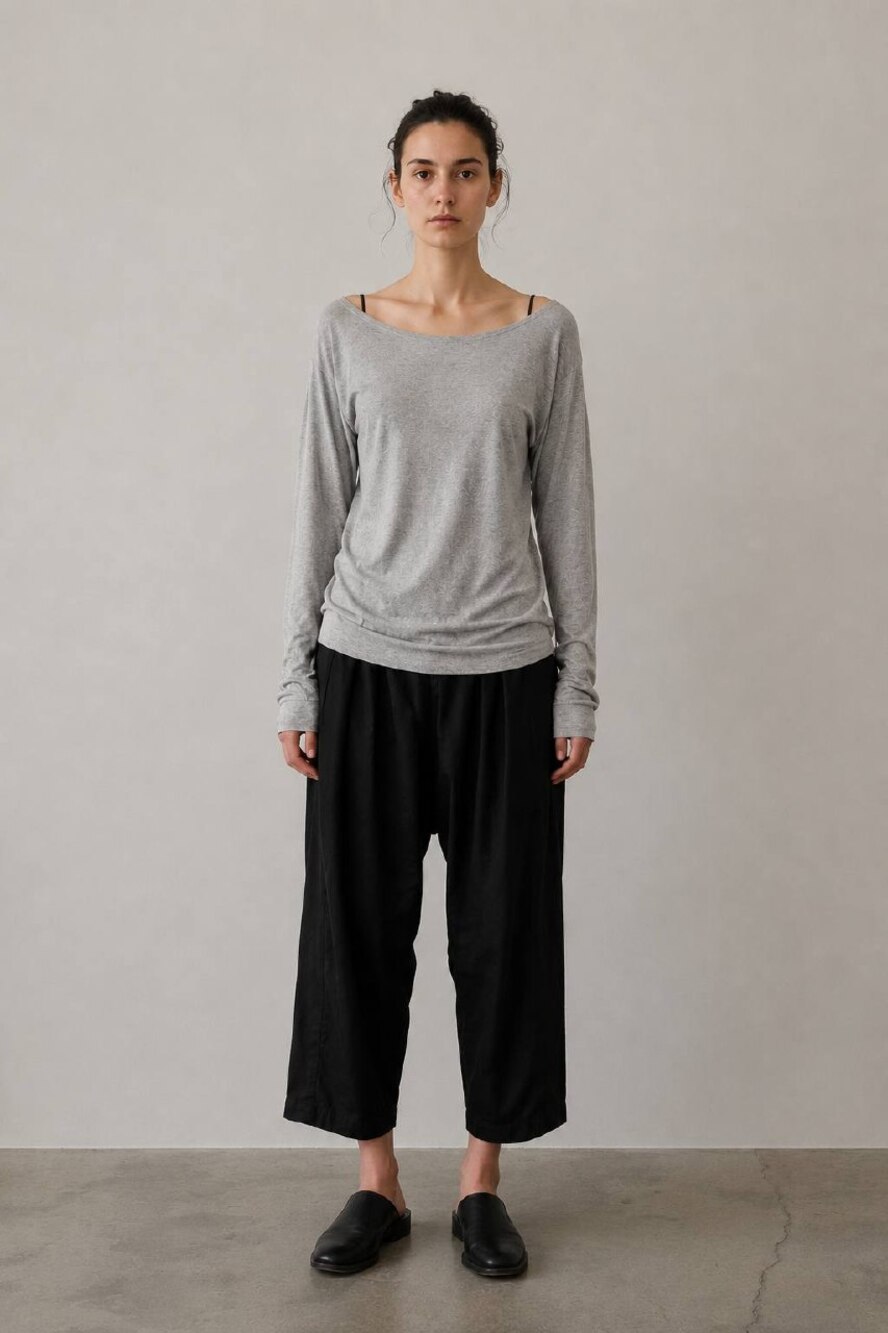 L.G.B. Le Grand Bleu Heather Grey Boat Neck Top